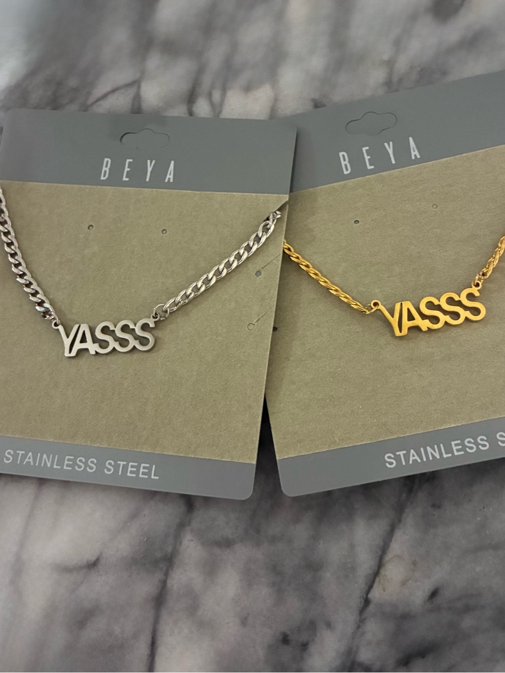 Y2K "YASSS" Stainless Steel Nameplate Necklace - Silver & Gold